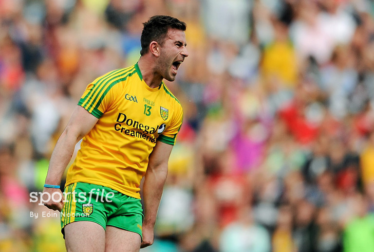 1 August 2015; Patrick McBrearty, Donegal, celebrates after scoring his side's first goal. GAA Football All-Ireland Senior Championship, Round 4B, Donegal v Galway. Croke Park, Dublin. Picture credit: Eóin Noonan / SPORTSFILE